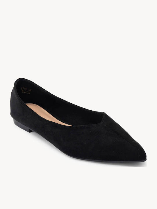 Schwarze Klassische Spitz zulaufende Damen Ballerinas Wildleder Material