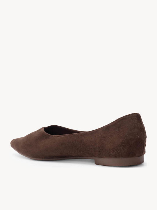 Brown Classic Pointed Toe Ballerina Shoes Suede Material