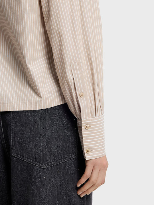 Women's Striped Long Sleeve Shirt Beige