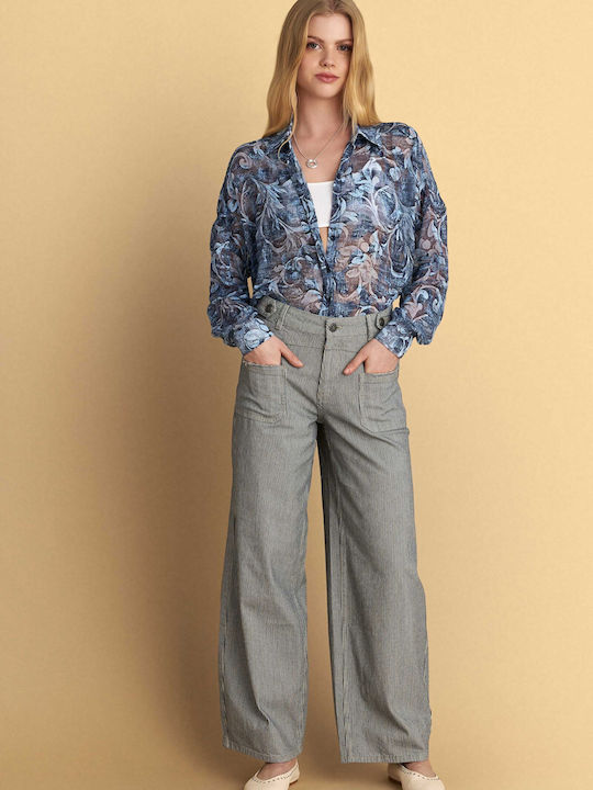 Women's Floral Long Sleeve Shirt Blue