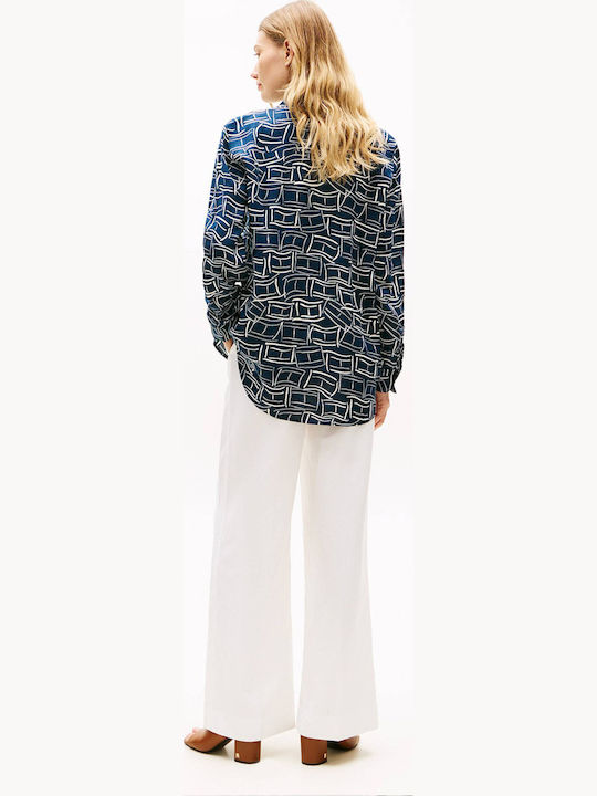 Women's Linen Long Sleeve Shirt Dark Blue