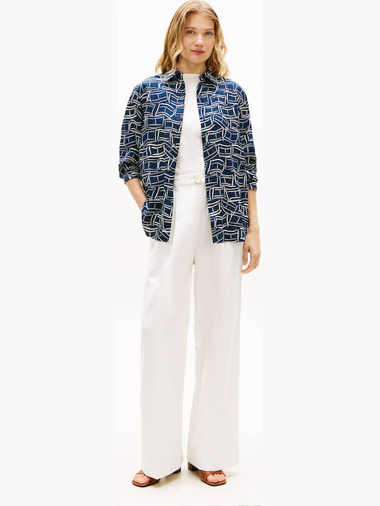 Women's Linen Long Sleeve Shirt Dark Blue