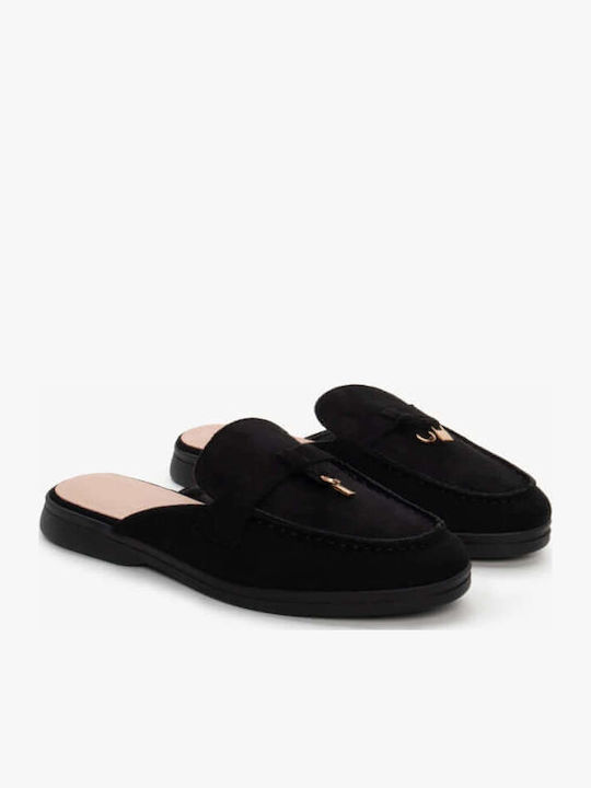 Flach Wildleder Mules in Schwarz Farbe