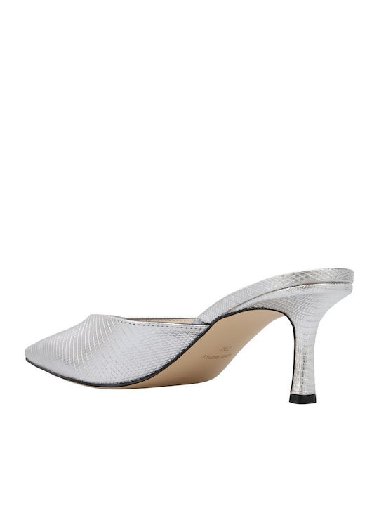 Camenla3 Mules with High Heel in Silver Color