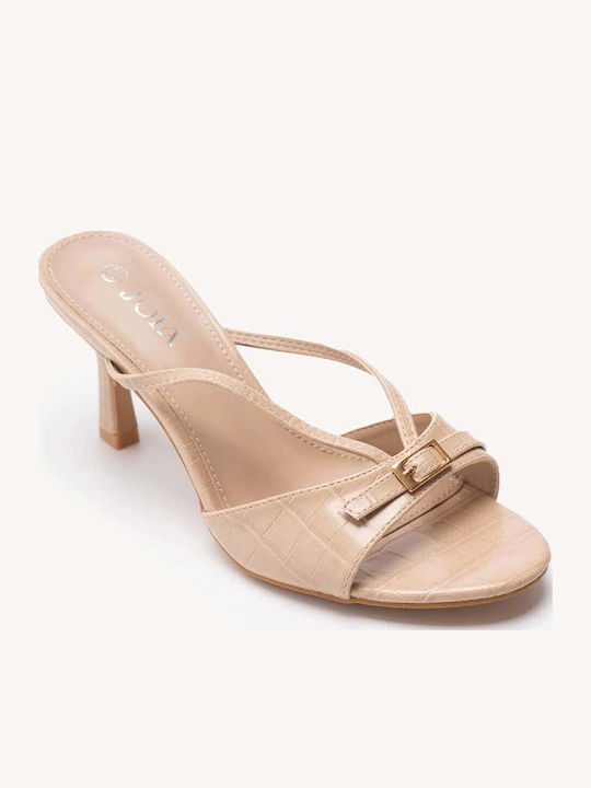 Beige Mules Thin Strap Decorative Buckle