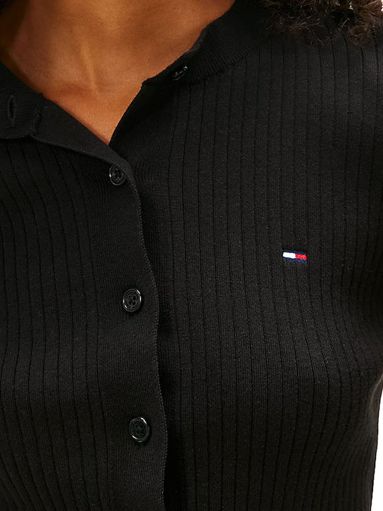 Short Women's Knitted Cardigan with Buttons Black