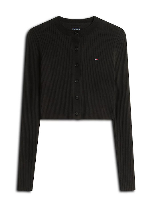 Short Women's Knitted Cardigan with Buttons Black