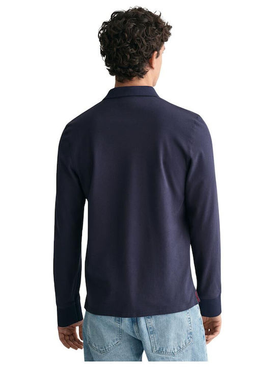 Contrast Polo Long Sleeve Navy Blue Blouse