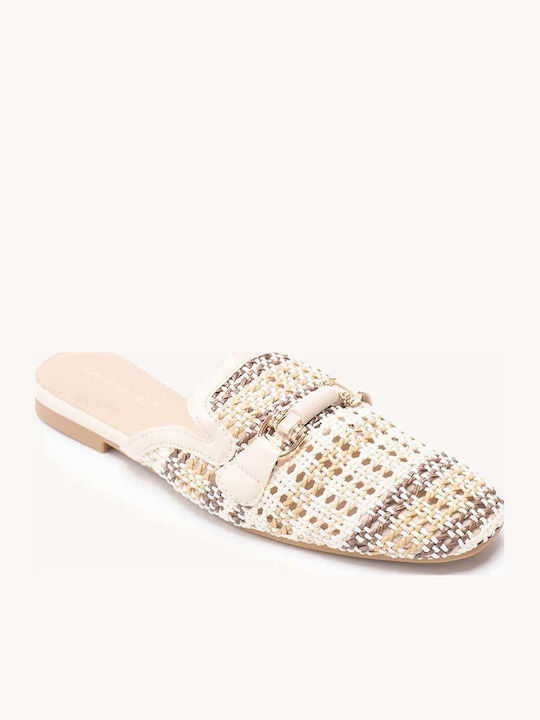 Mules Bej Loafers Cu Partea Superioară Din Material Tricotat Împletit