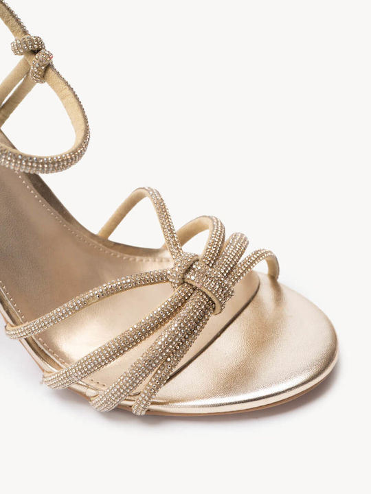 Goldene Abend Sandalen mit Strass Dünner Hoher Absatz