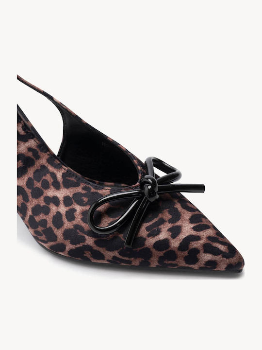 Pantofi Cu Toc Slingback Cu Vârf Ascuțit Și Fundiță Leopard