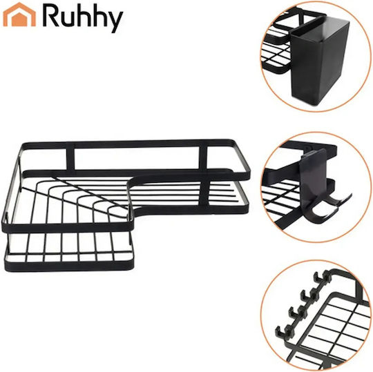 Ruhhy Corner Wall Mounted Bathroom Shelf Metallic Black