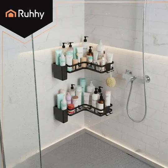 Ruhhy Corner Wall Mounted Bathroom Shelf Metallic Black