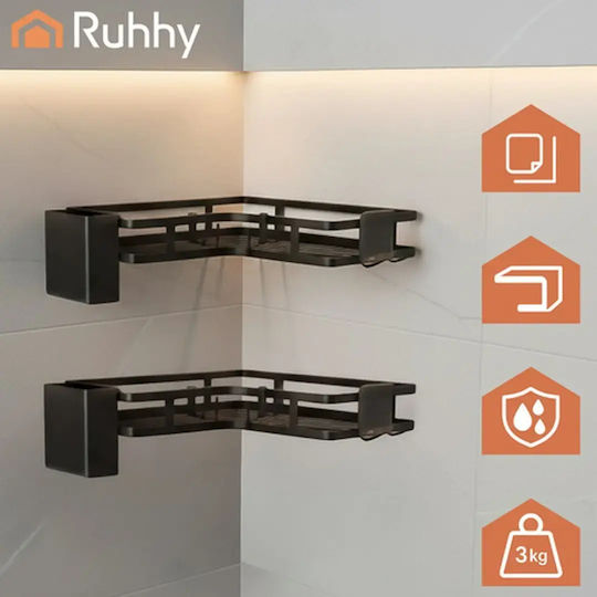 Ruhhy Corner Wall Mounted Bathroom Shelf Metallic Black