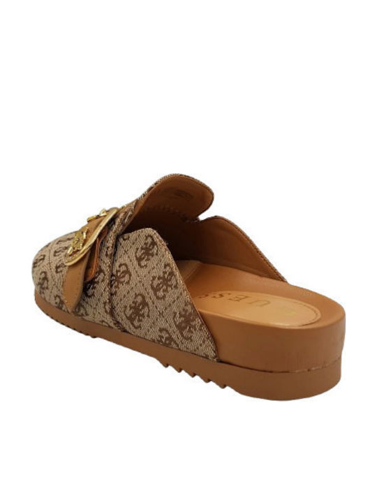 Guess Women's Leather Anatomic Clogs Brown