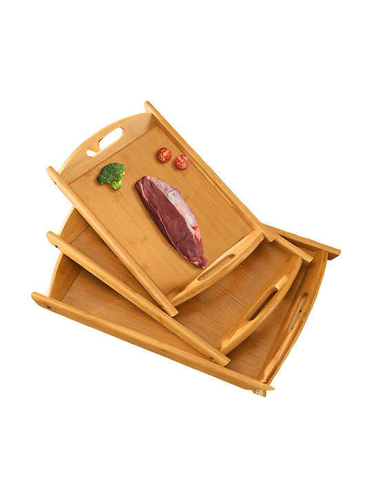 Cheffinger Set 3 Natural Bamboo Meal Trays Ultra Durable Resistant Brown Beige