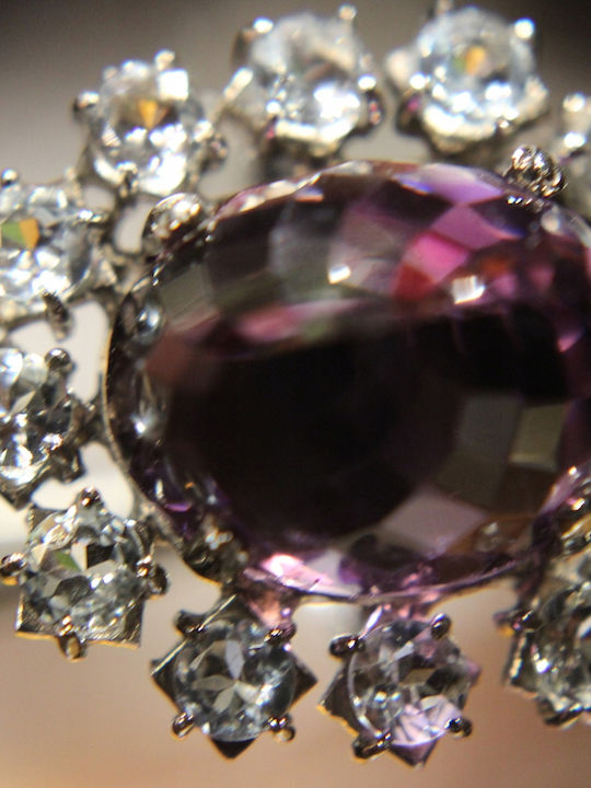 Artistic Silver Ring Natural Amethyst Aquamarines Size 13.5
