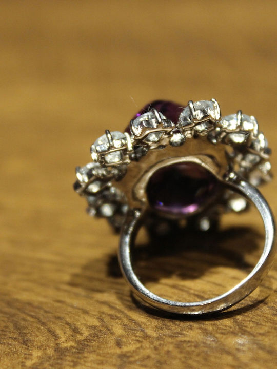 Artistic Silver Ring Natural Amethyst Aquamarines Size 13.5