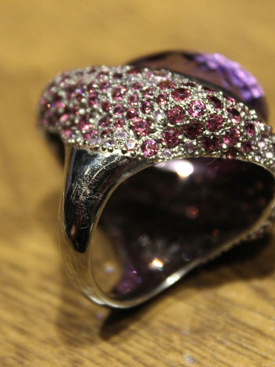 Silver Ring Natural Rhodolite Amethyst