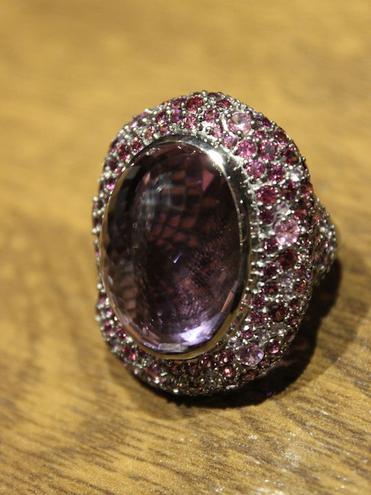Silver Ring Natural Rhodolite Amethyst