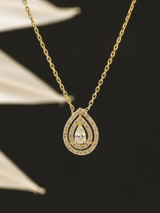 Halskette Dreifach mit Design Träne aus Gold 14K mit Zirkon