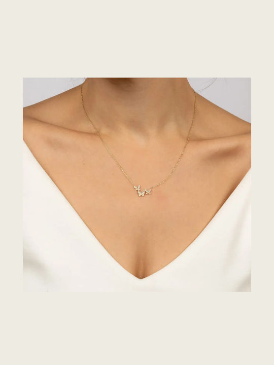 Necklace with design Butterfly from Gold 14K with Zircon