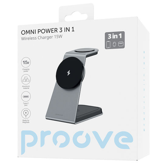 Proove Kabelloses Ladegerät (Qi Pad) 15W Gray (Omni Power 3 in 1)