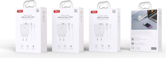 XO с USB-A порт и кабел micro USB 18W Quick Charge 3.0 Бял (L135)