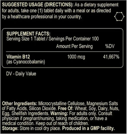 Fuel Up Vitamin B12 Vitamin for Nervous System Health 1000mcg 100 Tablets
