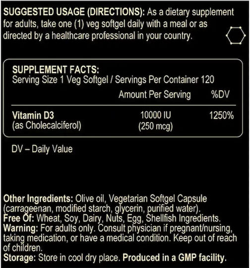 Fuel Up Vitamin D3 Vitamin for Immune System Boost & Bone Health 10000iu 120 softgels