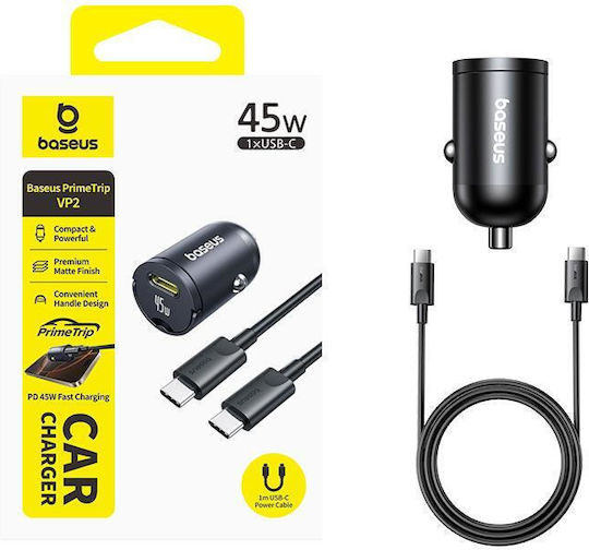 Primetrip Vp2 Auto-Ladegerät 45W mit einem Anschluss: 1xType-C mit Kabel Typ-C,TC-TC Schwarz Farbe