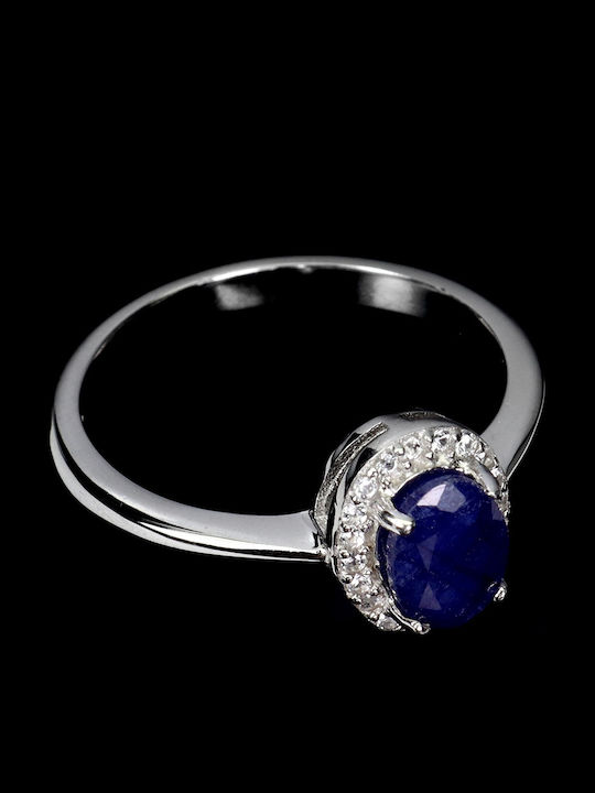 Zarte 925 Ring Natürlicher Blauer Saphir Zirkon Größe 14