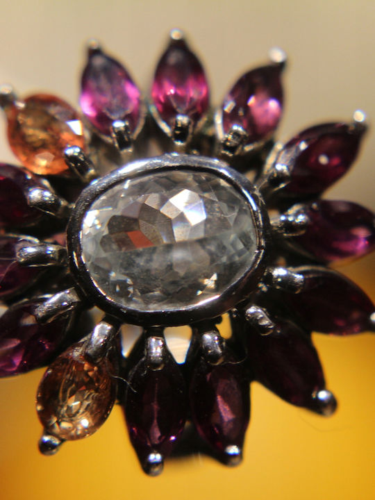 925 Silver Ring Natural Aquamarine Rhodolite Sapphires Size 14.5