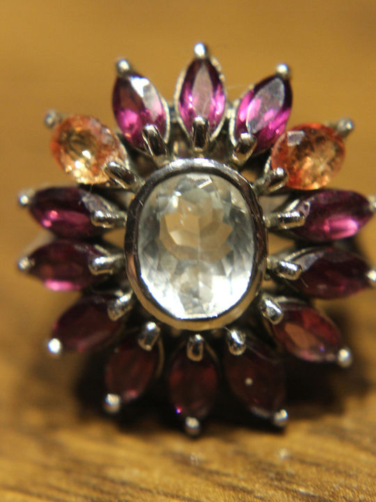 925 Silver Ring Natural Aquamarine Rhodolite Sapphires Size 14.5