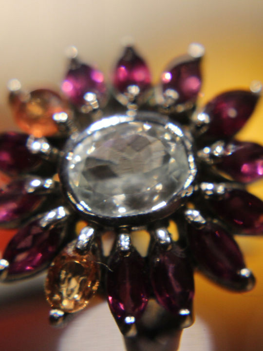 925 Silver Ring Natural Aquamarine Rhodolite Sapphires Size 14.5