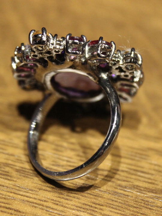 Artistic Silver Ring Natural Amethyst Rhodolite Sapphires Size 18