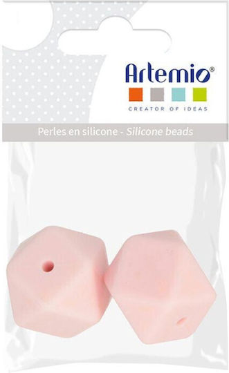 Χάντρες Σιλικόνης Artemio 17mm Εξάγωνο Παστέλ Ροζ 2τμχ