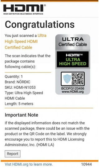 Nordic HDMI 2.1 Ultra High Speed 48Gbps 4K 120Hz HDR VRR Cable HDMI male - HDMI male 5m Μαύρο