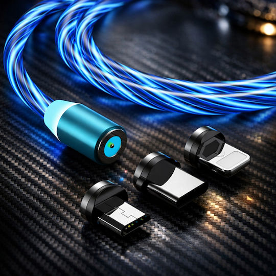 Vivid LED / Magnetic Cablu USB la cu mai multe porturi 2A Albastru