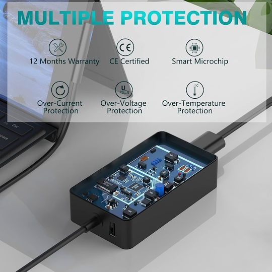 Surface 65w Φορτιστής Καλώδιο – Συμβατός Surface Pro Surface Laptop Surface Go & Surface Book Usb Port
