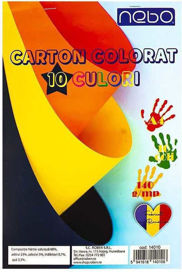 A4 Colored Cardboard 10 Colors 140 G/m² Set 10 Sheets Set
