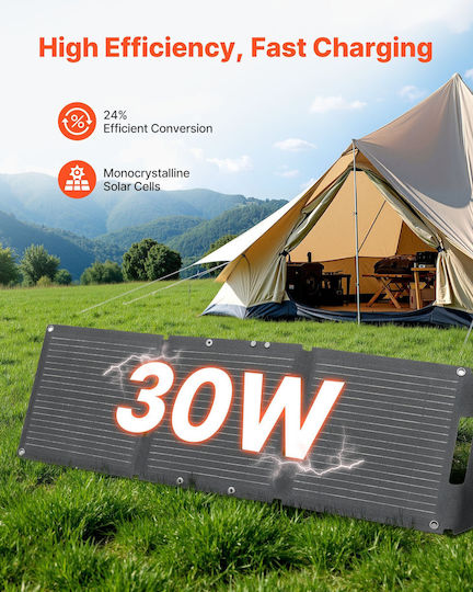 Vevor 30w Αναδιπλούμενος Φορτιστής Ηλιακής Ενέργειας Ultra-light Usb & Type-c Κατασκήνωση & Συσκευές Bxzdtynb130wq3d4y001y3