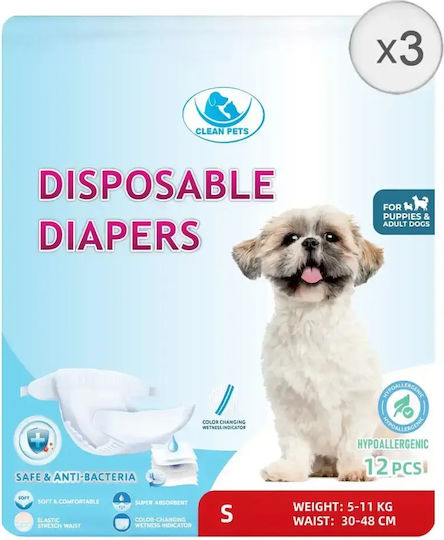 3 X 12 Bucăți Clean Pets Scutece Femelă Câini De Talie Mică S 30-48 Cm