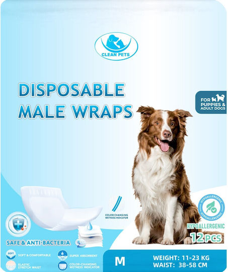 3 X 12 Pcs Clean Pets Diapers Medium-sized Male Dogs M 38-58 Cm