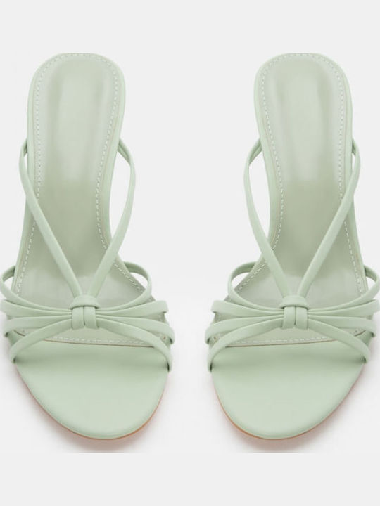 Women's Mules with Thin High Heel in Green Color