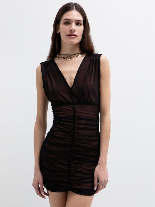 Summer Mini Evening Drape Dress with Tulle Black