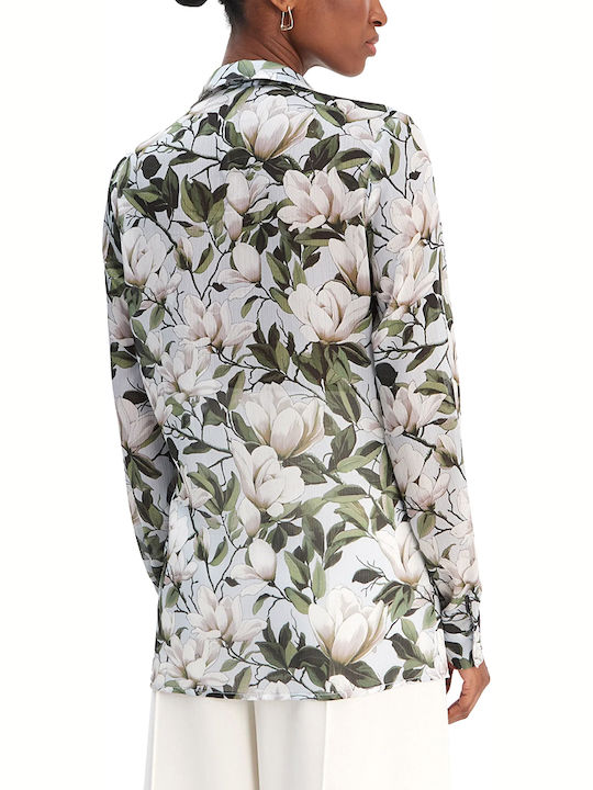 Guess Clouis Women's Floral Long Sleeve Shirt White- Green- Light Blue