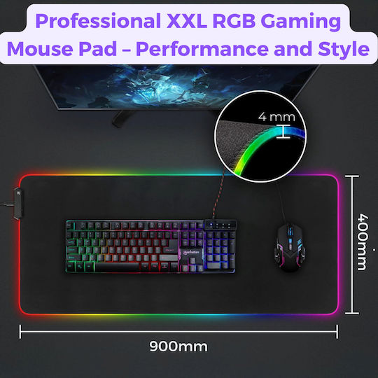 Luvlu Mousepad Gaming Profesional XXL cu Iluminare RGB, 14 Moduri de Lumină LED, Suprafață Moale și Rezistentă la Stropire, Bază din Cauciuc Antiderapantă, Margini Cusute, Cablu USB Inclus, 900x400x4mm, Design Hartă a Lumii