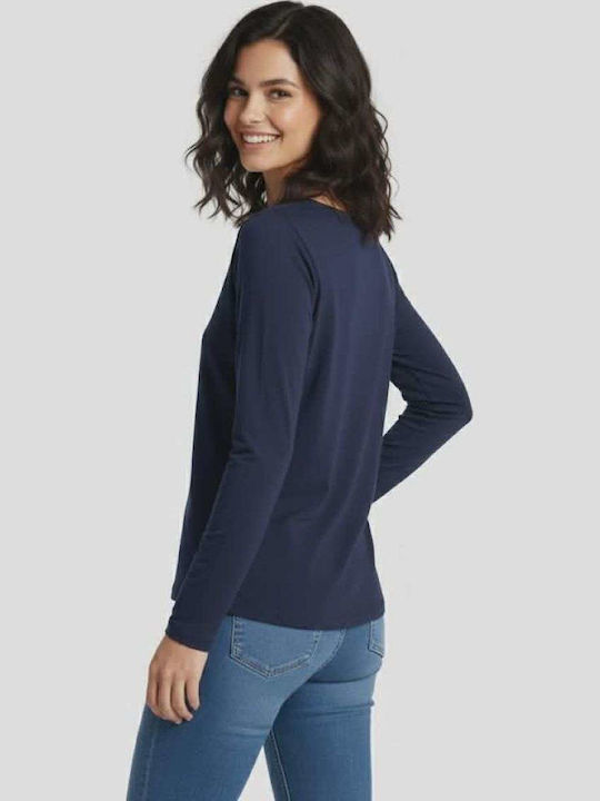 Damen Bluse Baumwolle Langärmelig Navy