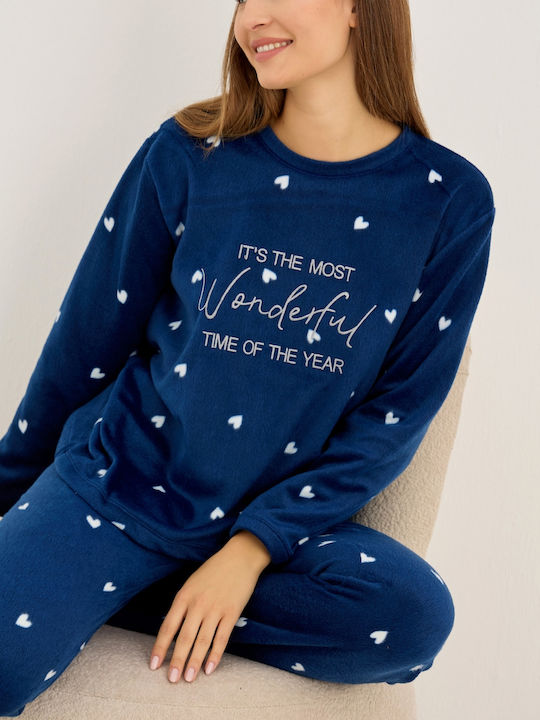 Siyah Inci Set Pijamale pentru Femei Blue